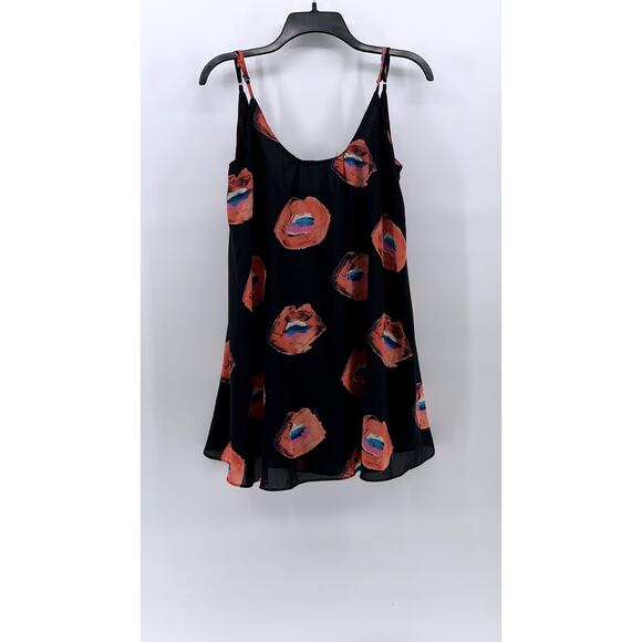 BUDDY LOVE Women's Black-Red Lip Print Melanie Scoop-Neck A-Line Mini Dress SZ S - Picture 1 of 10